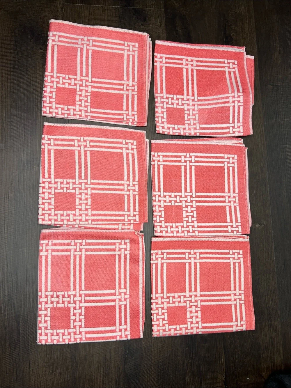 Set of Six Vintage White and Pink Patterned Napkins